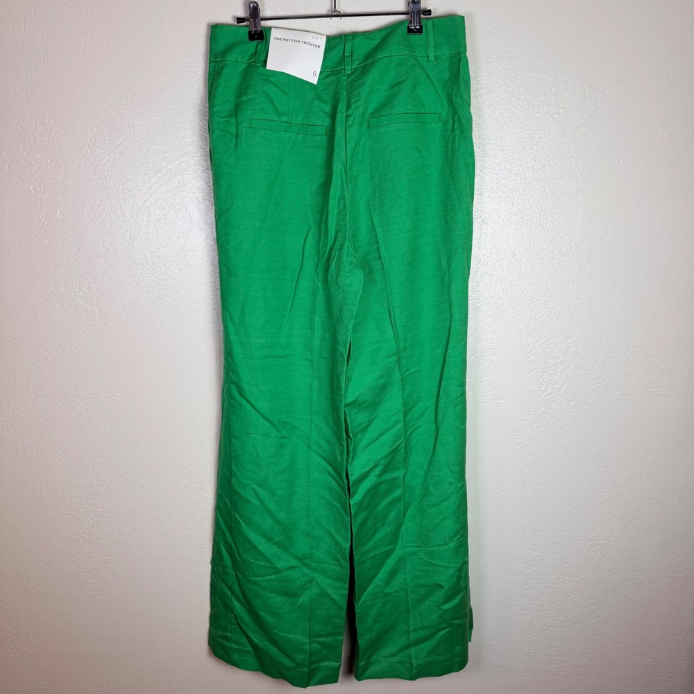 New LOFT Womens 6 The Peyton Trouser Green Linen Blend Wide Leg Boho Career Vaca - Picture 2 of 7